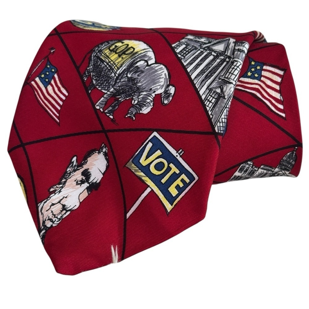 Vintage Mike Luckovich 1996 GOP Political Cartoon Red Silk Tie